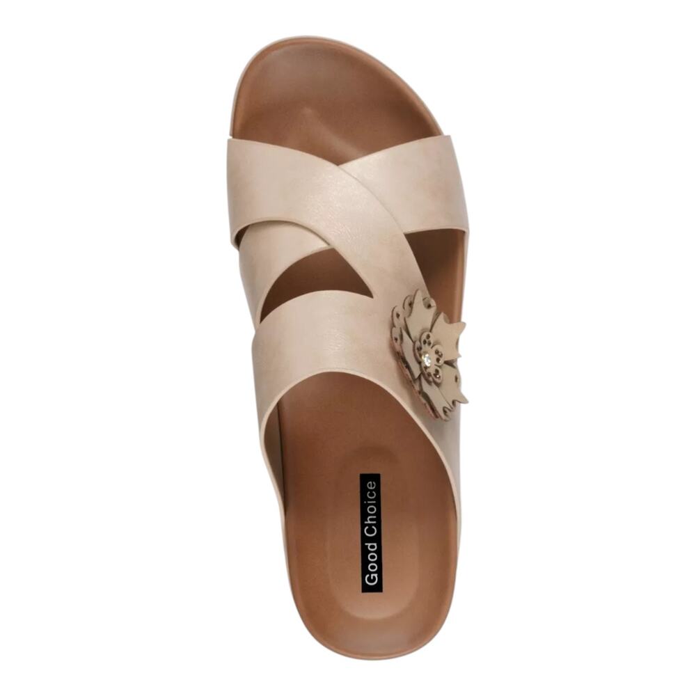 GC Shoes Women's Nessie Flower Wedge Slip On Sandals Gold Size 9 1/2 - Picture 4 of 5